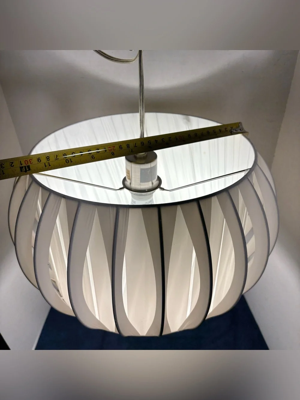 Pleated Onion Bubble Light Shade White Side Fabric 7.5X12 Hanging Plug-In Corded